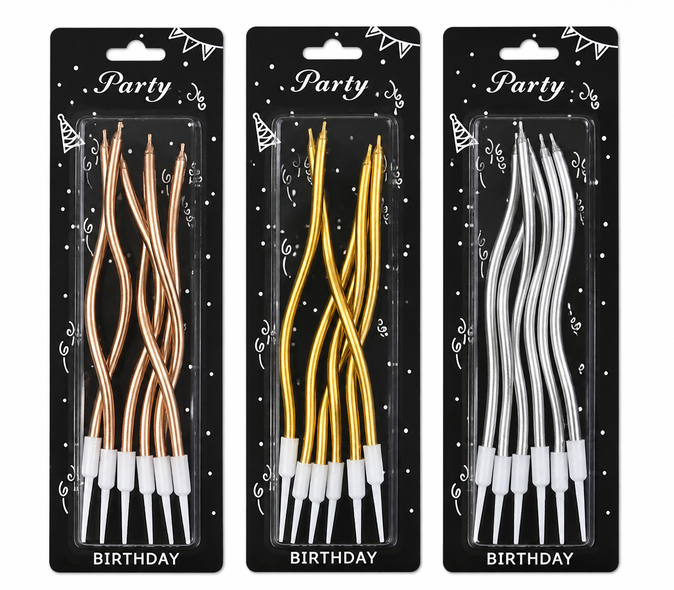 Wavy Metallic Birthday Cake Candles 6 Pieces