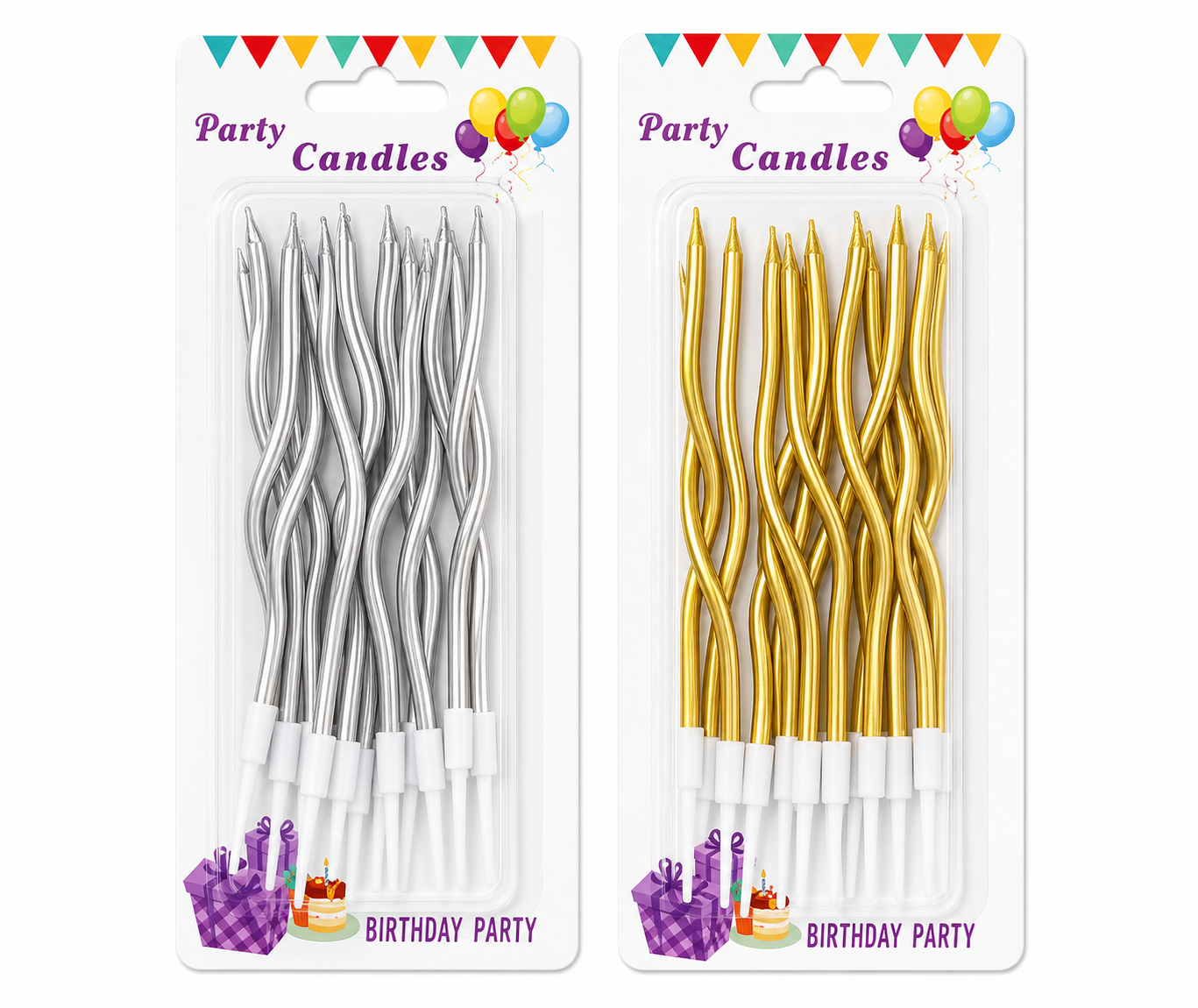 Wavy Metallic Birthday Cake Candles 12 Pieces