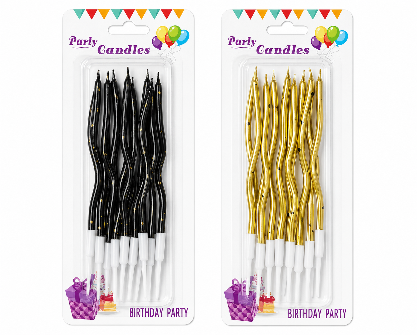 Wavy Metallic Birthday Cake Candles 8 Pieces