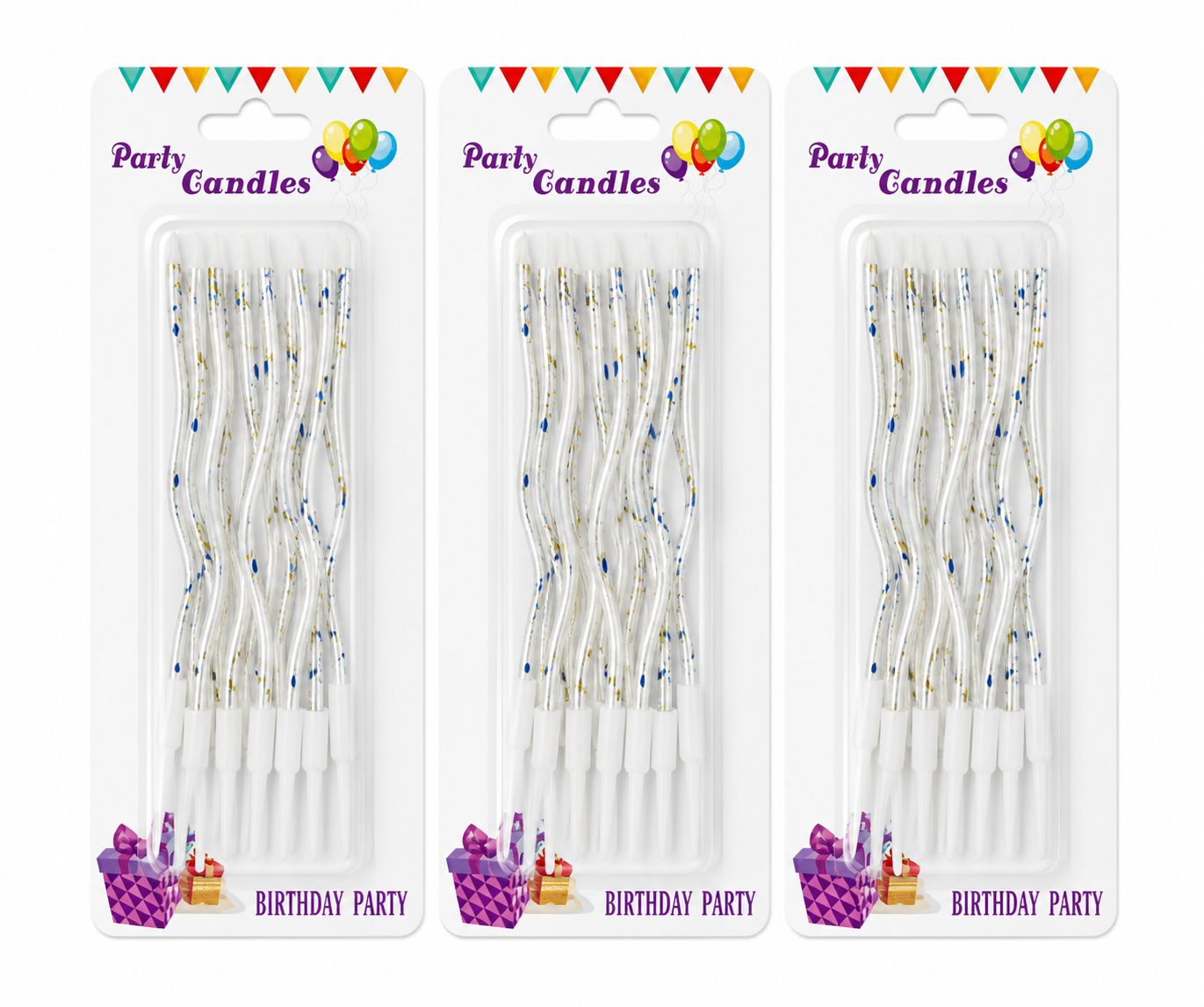 Tall Wavy Birthday Cake Candles 8 Pieces
